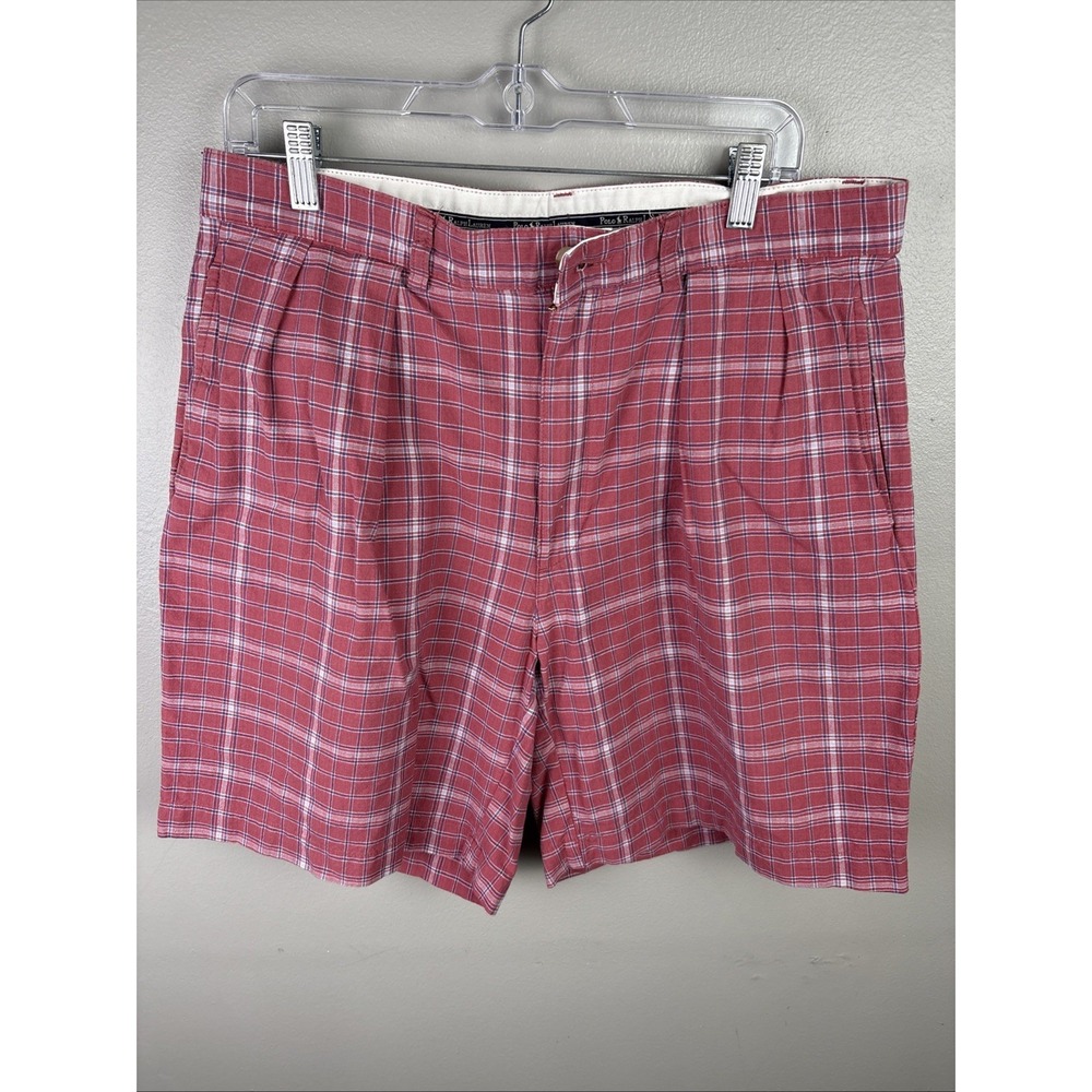 Men's Vintage Polo Ralph Lauren Pleated Plaid Chino Shorts Size 34 W32 L7